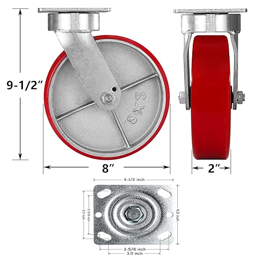 Kingpinless Polyurethane Wheel on Steel Hub Super Heavy Duty Casters Wheel, Capacity up to 2500 Lb, Use for Platform Truck, U-Boat Cart, Workbenches