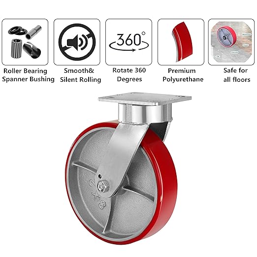 Kingpinless Polyurethane Wheel on Steel Hub Super Heavy Duty Casters Wheel, Capacity up to 2500 Lb, Use for Platform Truck, U-Boat Cart, Workbenches