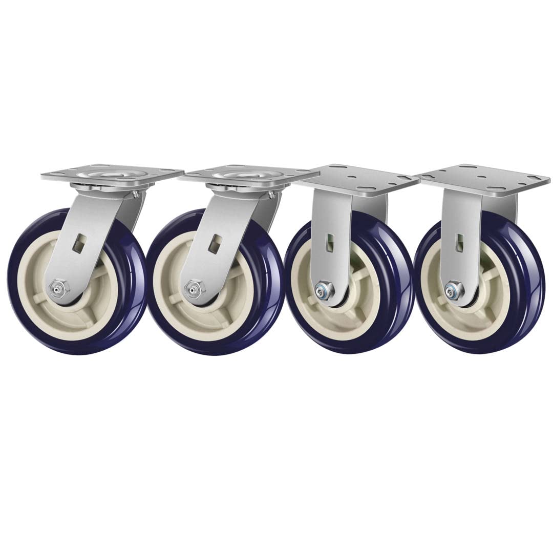Polyurethane on Polyolefin Casters - Loading Capacity up to 600 LB, Industrial Casters-Heavy Duty, Use for U-Boat Cart, Platform Truck