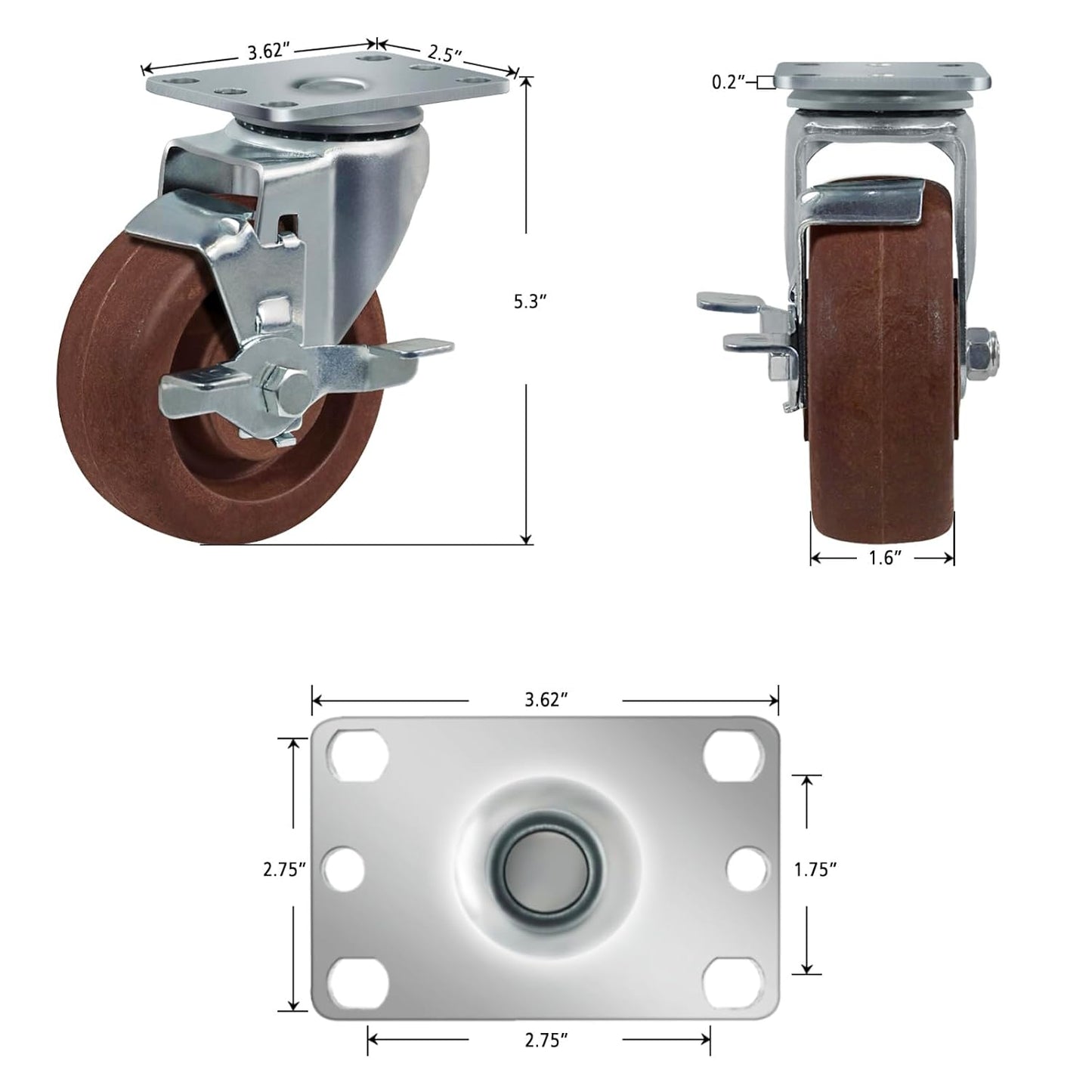 Heavy Duty Casters- Hi Temperature Wheels, Set of 4 with Strong Capacity 2800 LB, Temperature Range:-40F to 525F. Use for Equipment Such as Ovens,Kilns,and Dryers
