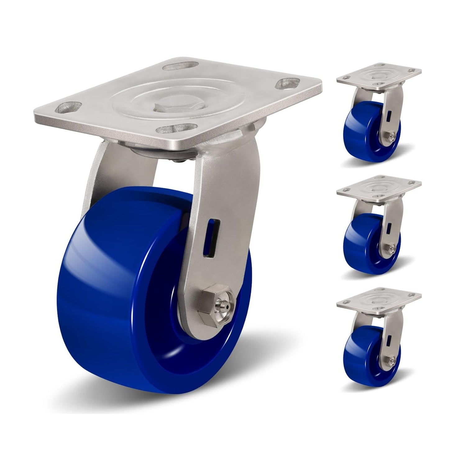 Industrial Brake Caster ,Load Capacity 750 lbs Per Wheel,Heavy-Duty Solid Polyurethane Wheels with Stainless Steel Brackets for Food Processing, Pharmaceutical Labs