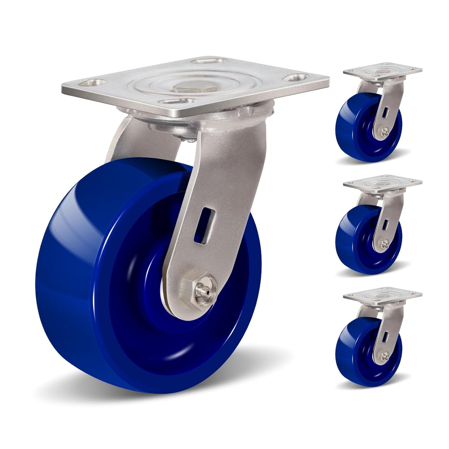 Industrial Brake Caster ,Load Capacity 750 lbs Per Wheel,Heavy-Duty Solid Polyurethane Wheels with Stainless Steel Brackets for Food Processing, Pharmaceutical Labs