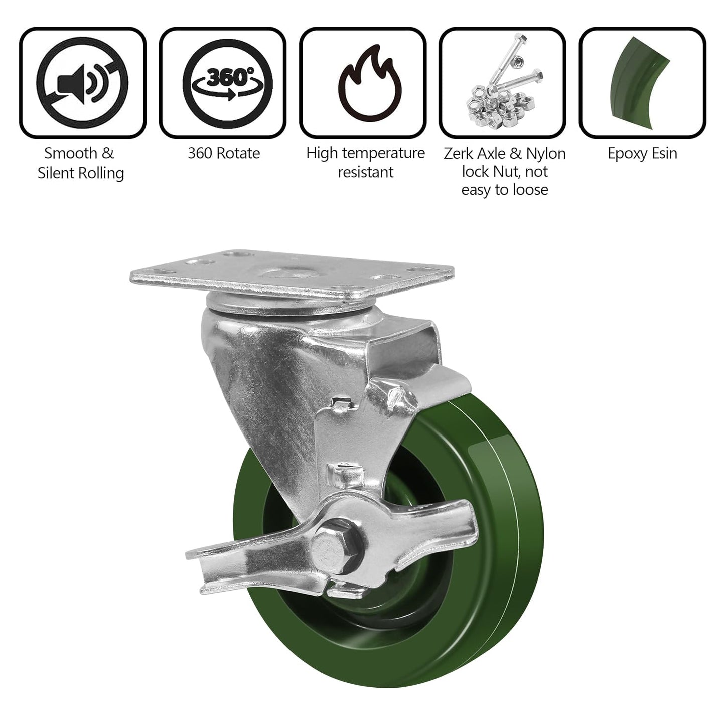 4"X1.5" Heavy Duty Casters-High Temperature Oven Rack Casters, Industrial casters Total Load Capacity 2800LB