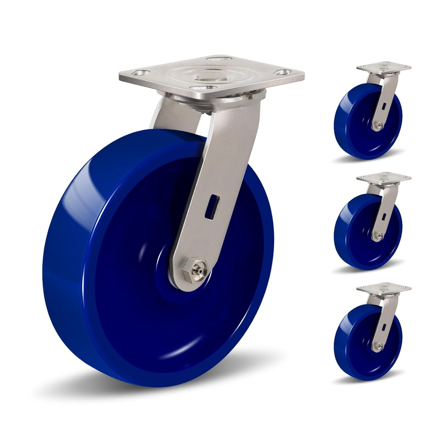 Industrial Brake Caster ,Load Capacity 750 lbs Per Wheel,Heavy-Duty Solid Polyurethane Wheels with Stainless Steel Brackets for Food Processing, Pharmaceutical Labs