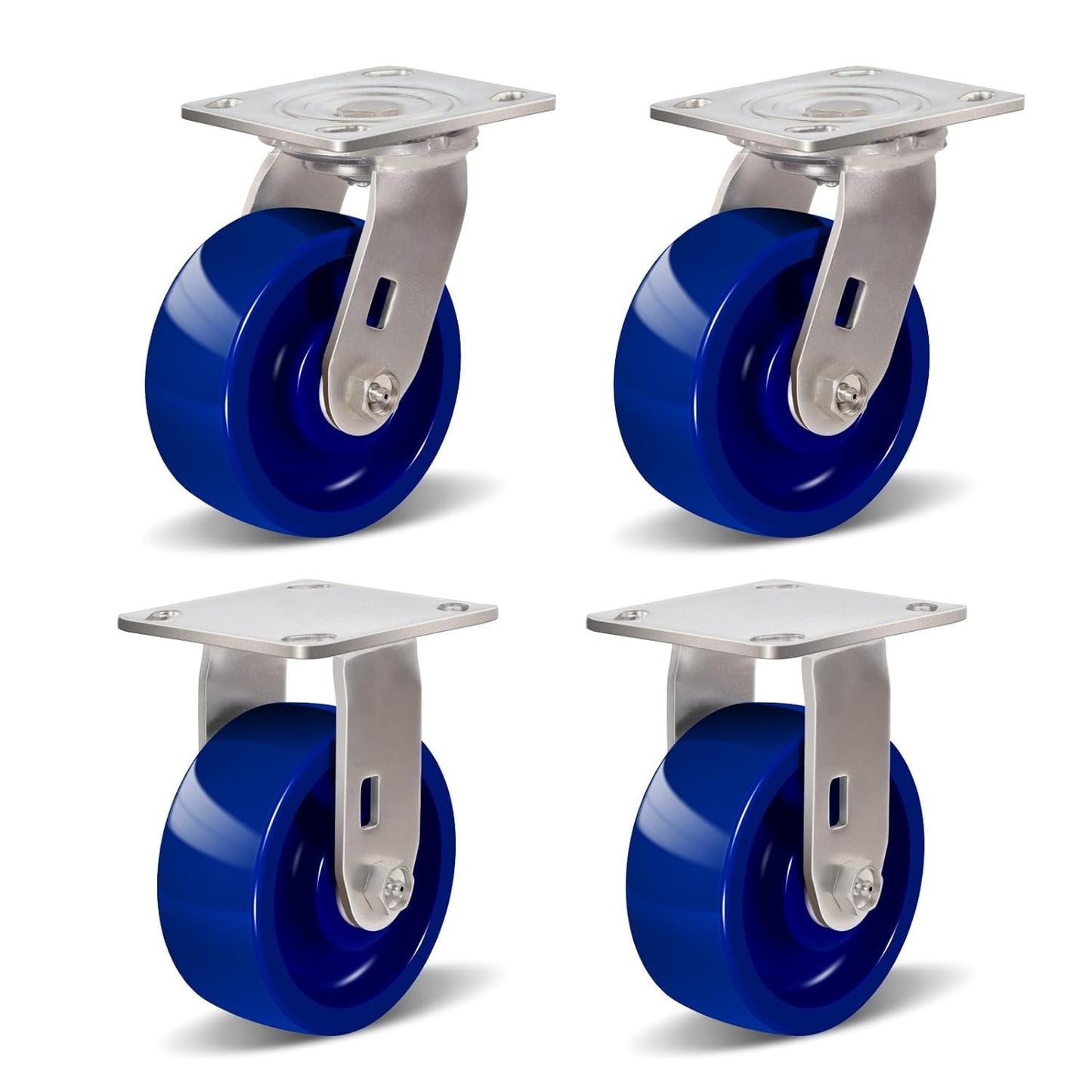 Industrial Brake Caster ,Load Capacity 750 lbs Per Wheel,Heavy-Duty Solid Polyurethane Wheels with Stainless Steel Brackets for Food Processing, Pharmaceutical Labs