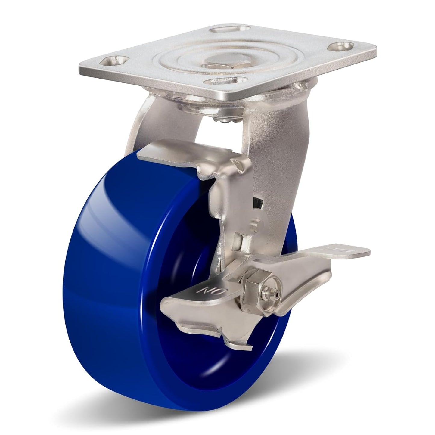 Industrial Brake Caster ,Load Capacity 750 lbs Per Wheel,Heavy-Duty Solid Polyurethane Wheels with Stainless Steel Brackets for Food Processing, Pharmaceutical Labs