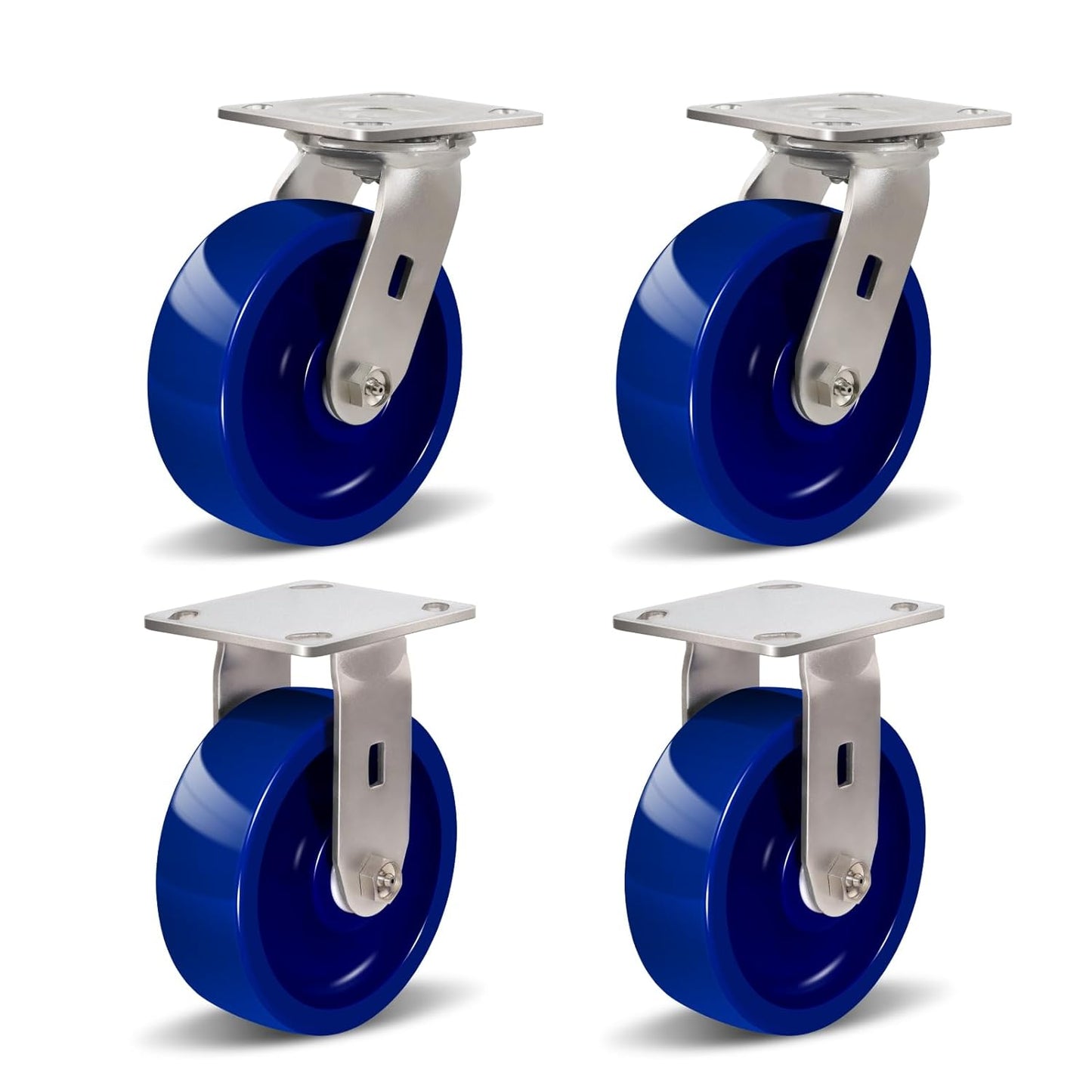 Industrial Brake Caster ,Load Capacity 750 lbs Per Wheel,Heavy-Duty Solid Polyurethane Wheels with Stainless Steel Brackets for Food Processing, Pharmaceutical Labs