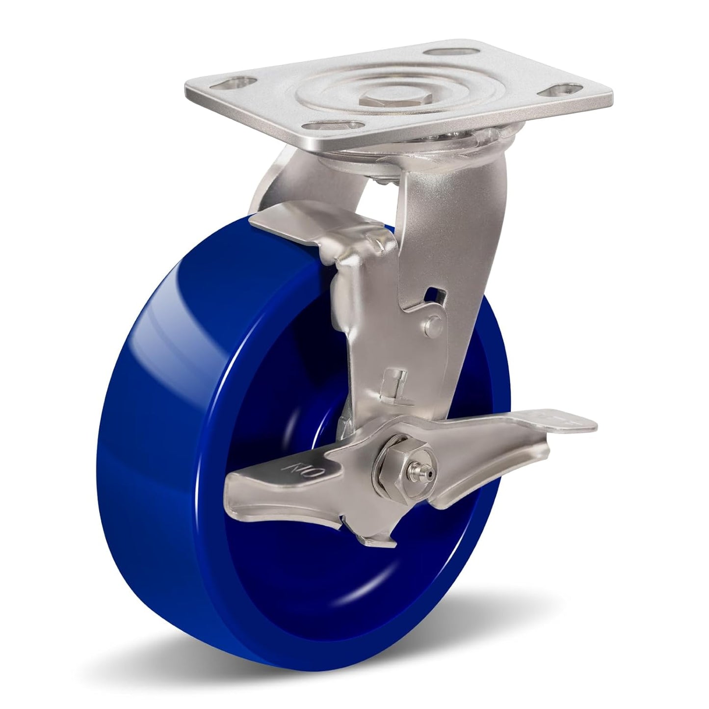 Industrial Brake Caster ,Load Capacity 750 lbs Per Wheel,Heavy-Duty Solid Polyurethane Wheels with Stainless Steel Brackets for Food Processing, Pharmaceutical Labs