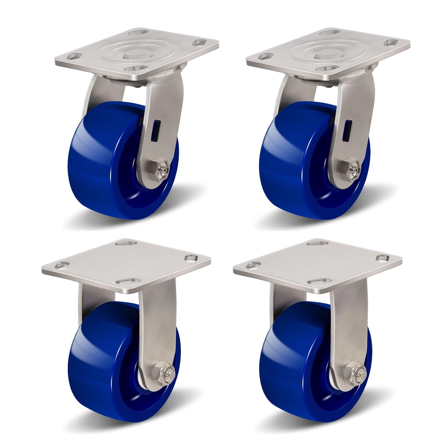 Industrial Brake Caster ,Load Capacity 750 lbs Per Wheel,Heavy-Duty Solid Polyurethane Wheels with Stainless Steel Brackets for Food Processing, Pharmaceutical Labs