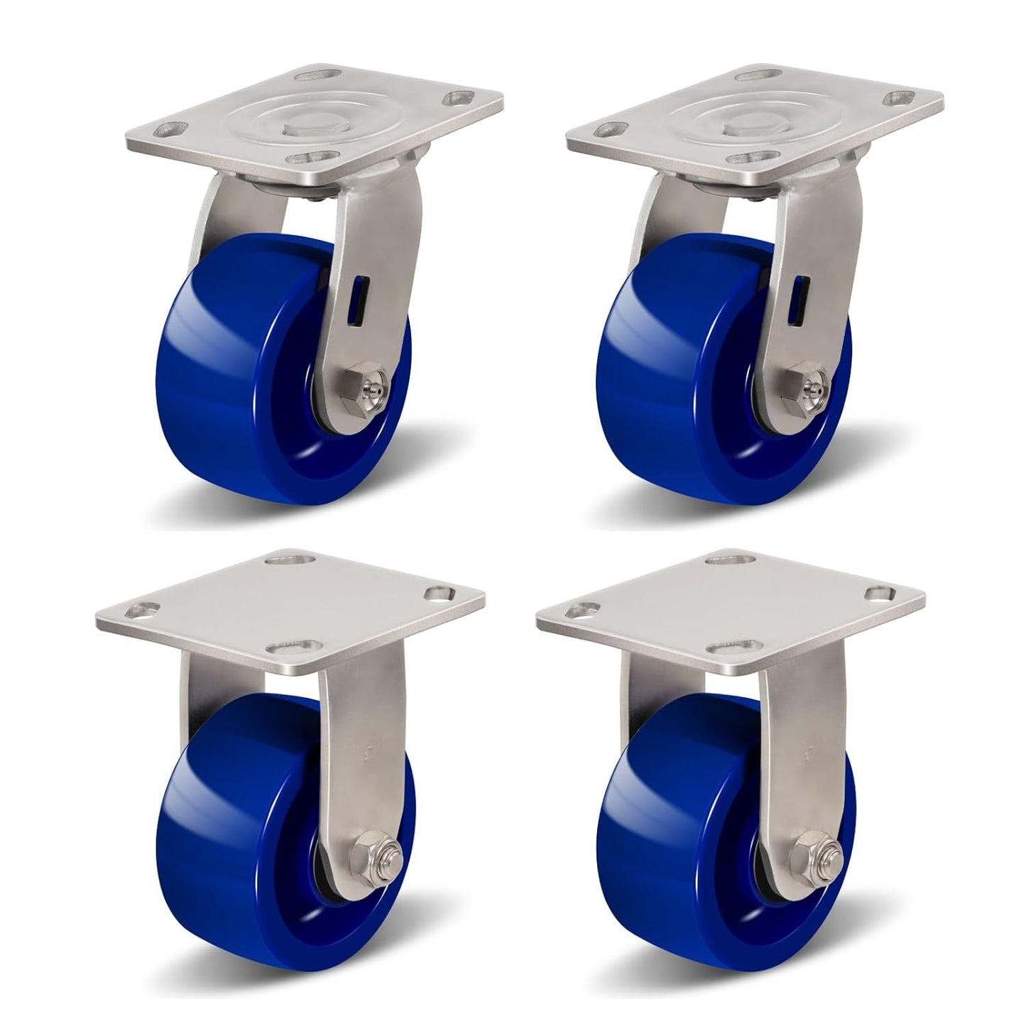 Industrial Brake Caster,Load Capacity 750 lbs per Wheel,Heavy Duty Non-Marking Solid Polyurethane Wheel for Bakery, Hospitals, Pharmaceutical Labs