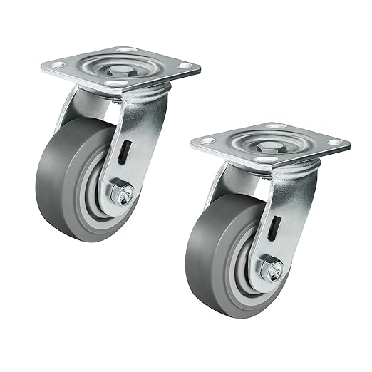 Casters, Swivel Rubber Casters Set of 4 Heavy Duty No Noise Plate Caster Wheels for Furniture Platform Truck Dolly Cart
