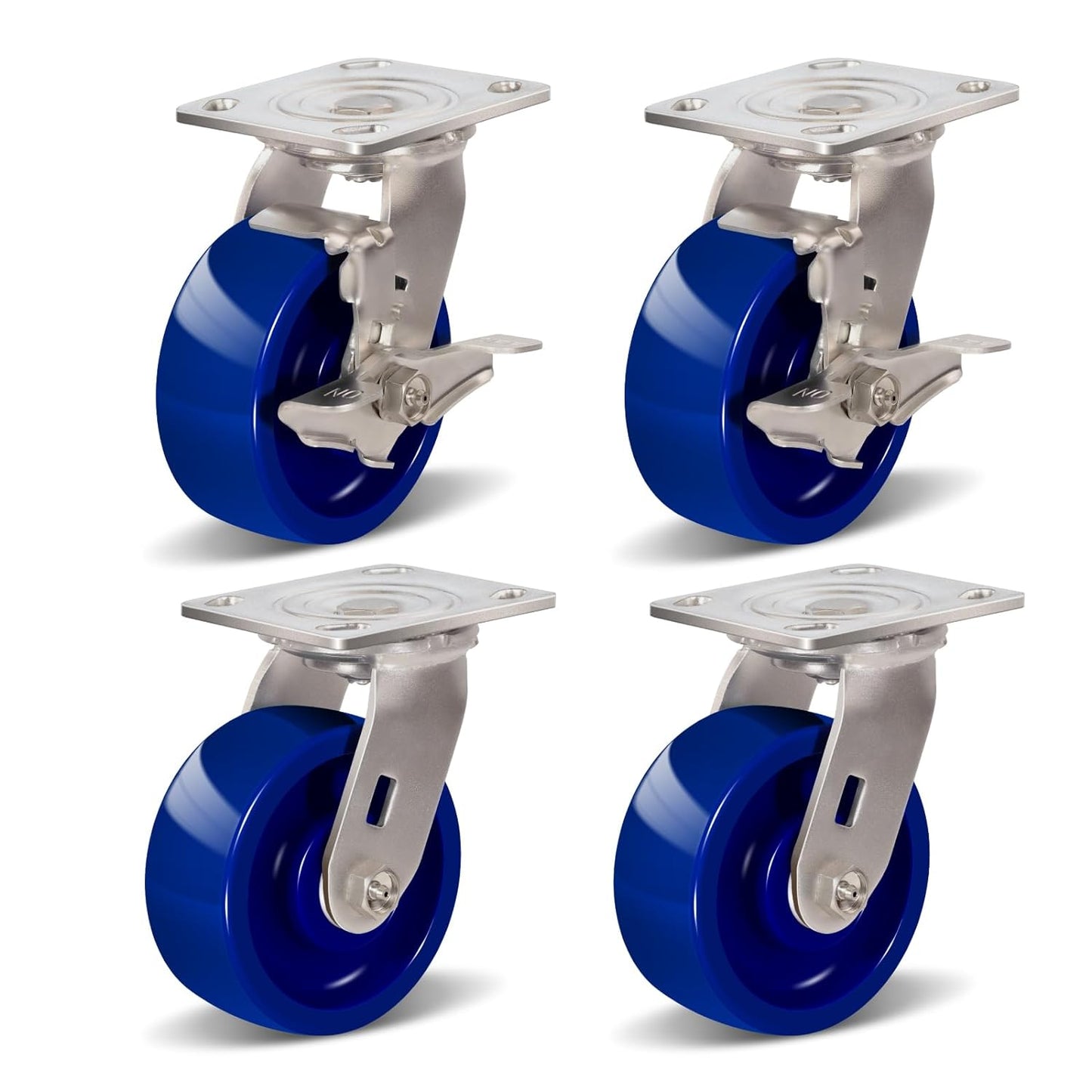 Industrial Brake Caster ,Load Capacity 750 lbs Per Wheel,Heavy-Duty Solid Polyurethane Wheels with Stainless Steel Brackets for Food Processing, Pharmaceutical Labs