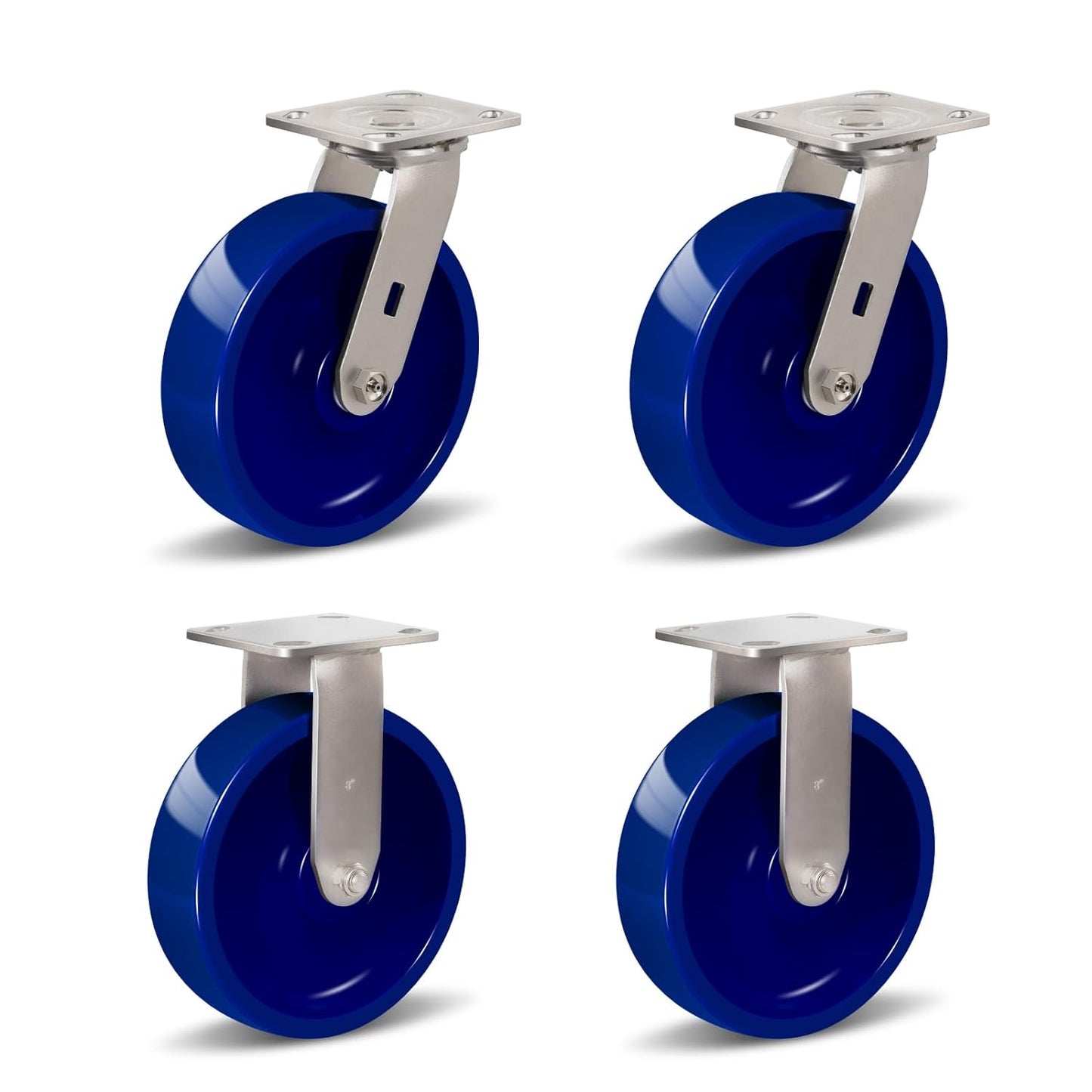 Industrial Brake Caster ,Load Capacity 750 lbs Per Wheel,Heavy-Duty Solid Polyurethane Wheels with Stainless Steel Brackets for Food Processing, Pharmaceutical Labs