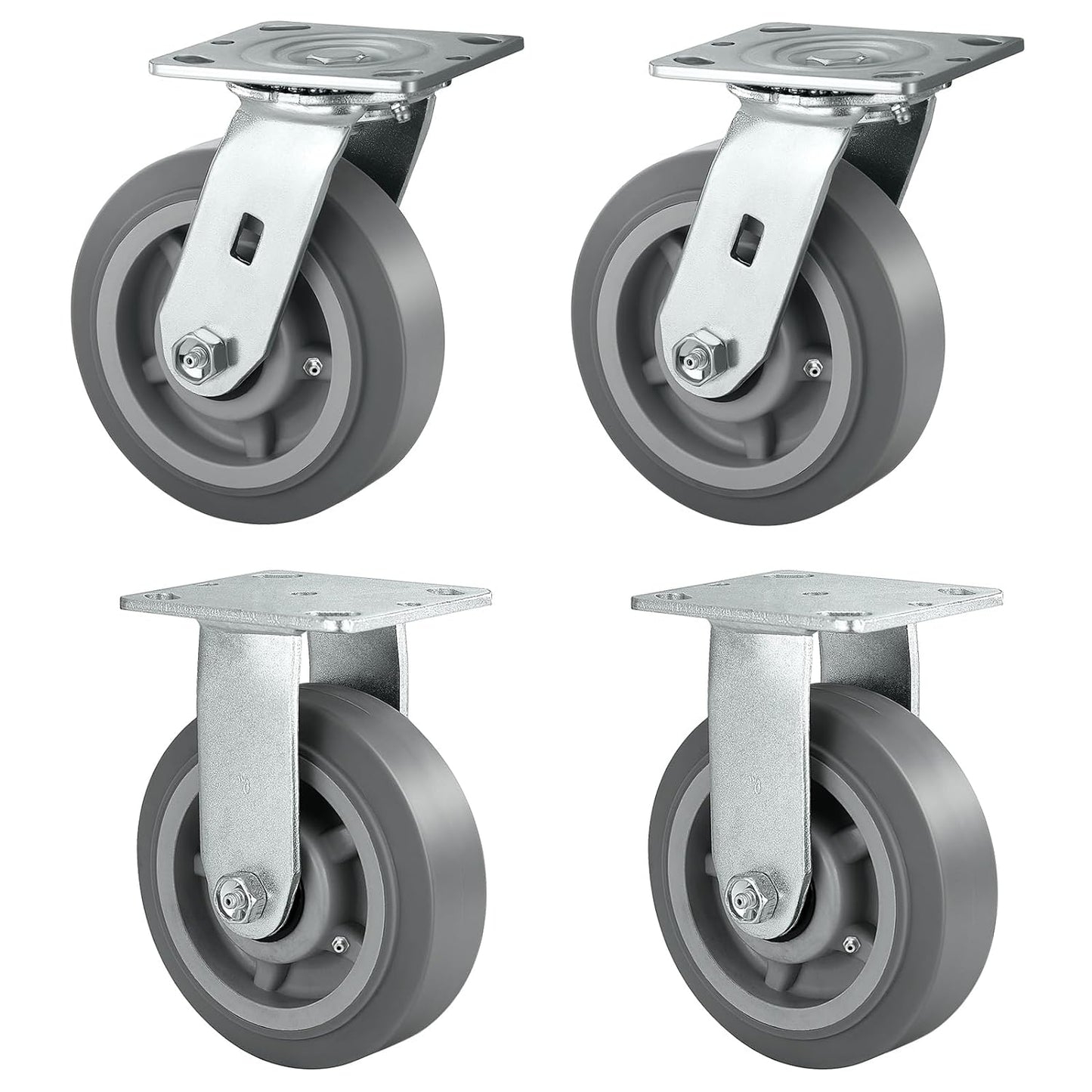 Casters, Swivel Rubber Casters Set of 4 Heavy Duty No Noise Plate Caster Wheels for Furniture Platform Truck Dolly Cart