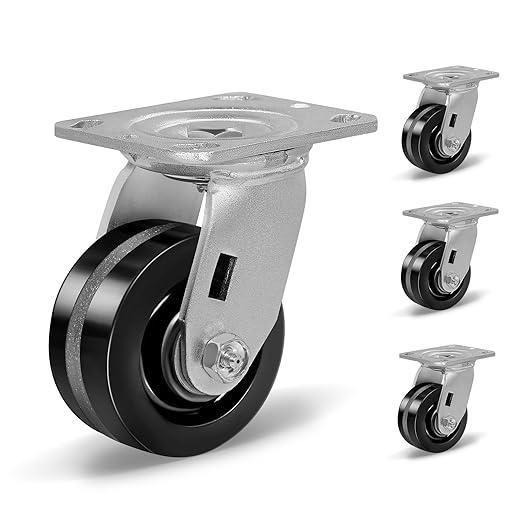 Heavy Duty Industrial Casters, Swivel w/Top Lock Brake, Black Non-Marking Phenolic Wheel, Load Capacity 800 lbs
