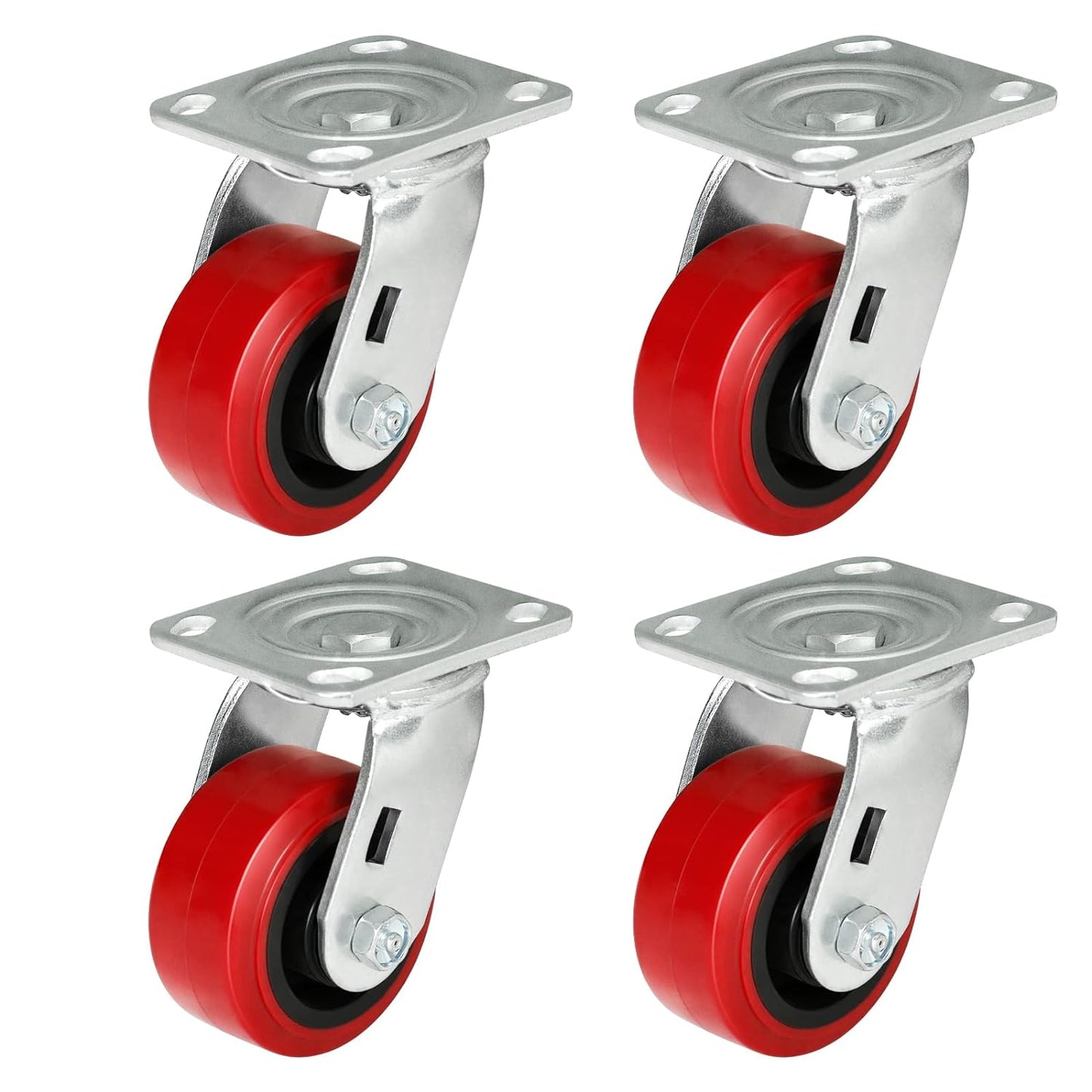 Heavy Duty Casters Set of 4 with 1200lbs Capacity, Polyurethane Tread on Polypropylene Core, Widely Used in Platform Trucks, Furniture, WorkBrench, Tool Box