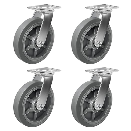 Casters, Swivel Rubber Casters Set of 4 Heavy Duty No Noise Plate Caster Wheels for Furniture Platform Truck Dolly Cart