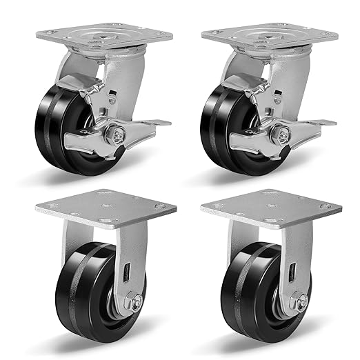Heavy Duty Industrial Casters, Swivel w/Top Lock Brake, Black Non-Marking Phenolic Wheel, Load Capacity 800 lbs