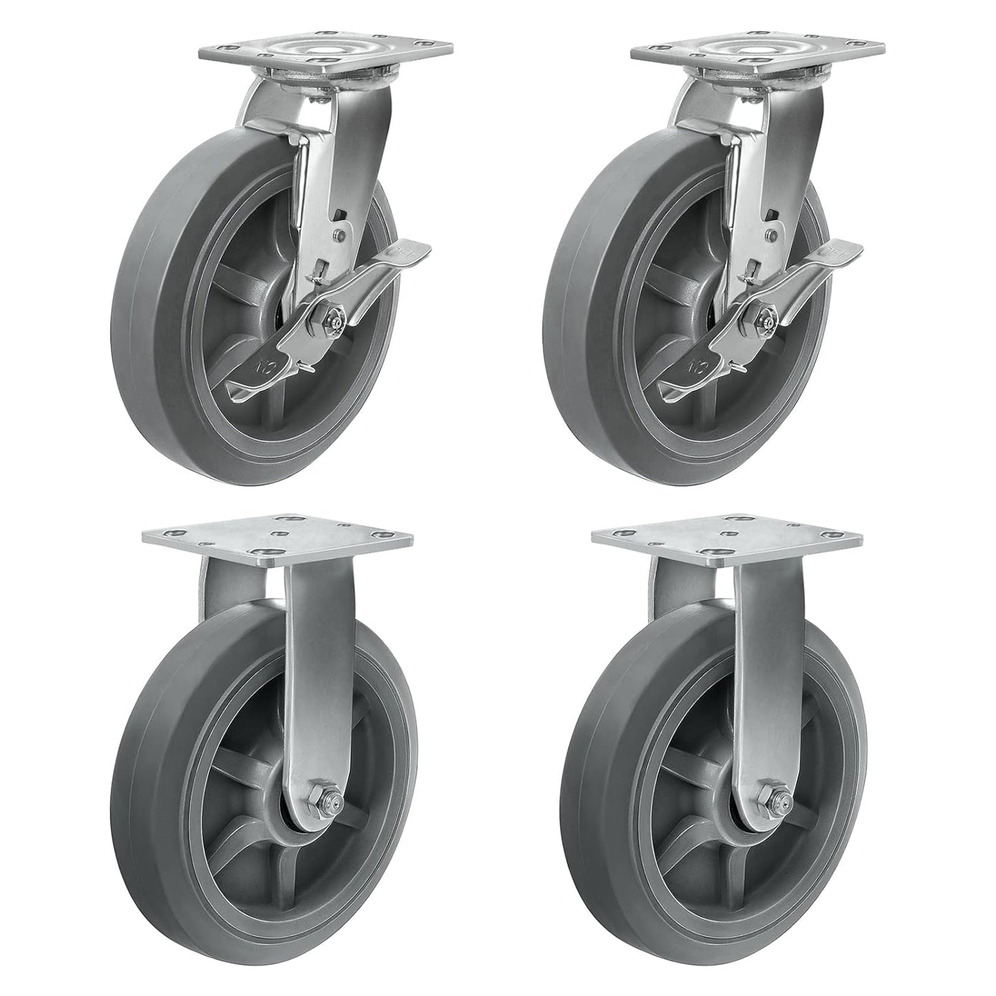 Casters, Swivel Rubber Casters Set of 4 Heavy Duty No Noise Plate Caster Wheels for Furniture Platform Truck Dolly Cart