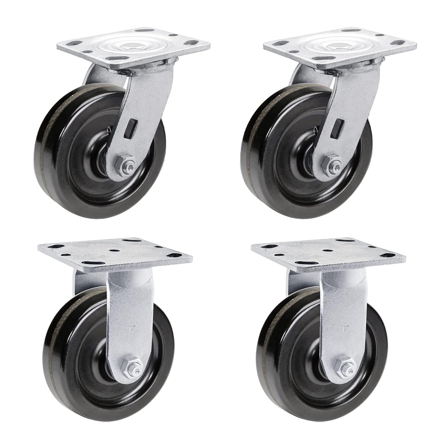Heavy Duty Industrial Casters, Swivel w/Top Lock Brake, Black Non-Marking Phenolic Wheel, Load Capacity 800 lbs