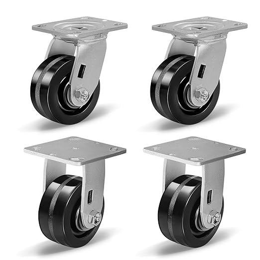 Heavy Duty Industrial Casters, Swivel w/Top Lock Brake, Black Non-Marking Phenolic Wheel, Load Capacity 800 lbs