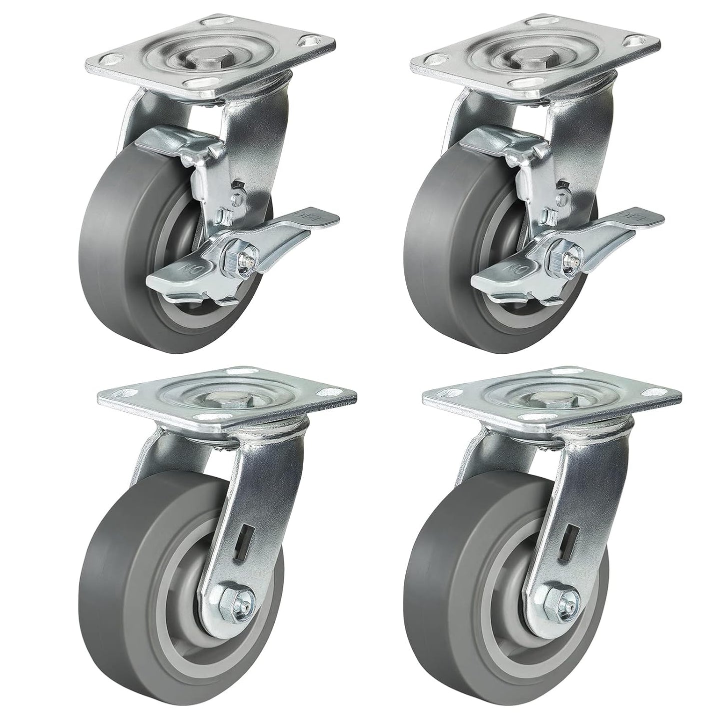 Casters, Swivel Rubber Casters Set of 4 Heavy Duty No Noise Plate Caster Wheels for Furniture Platform Truck Dolly Cart
