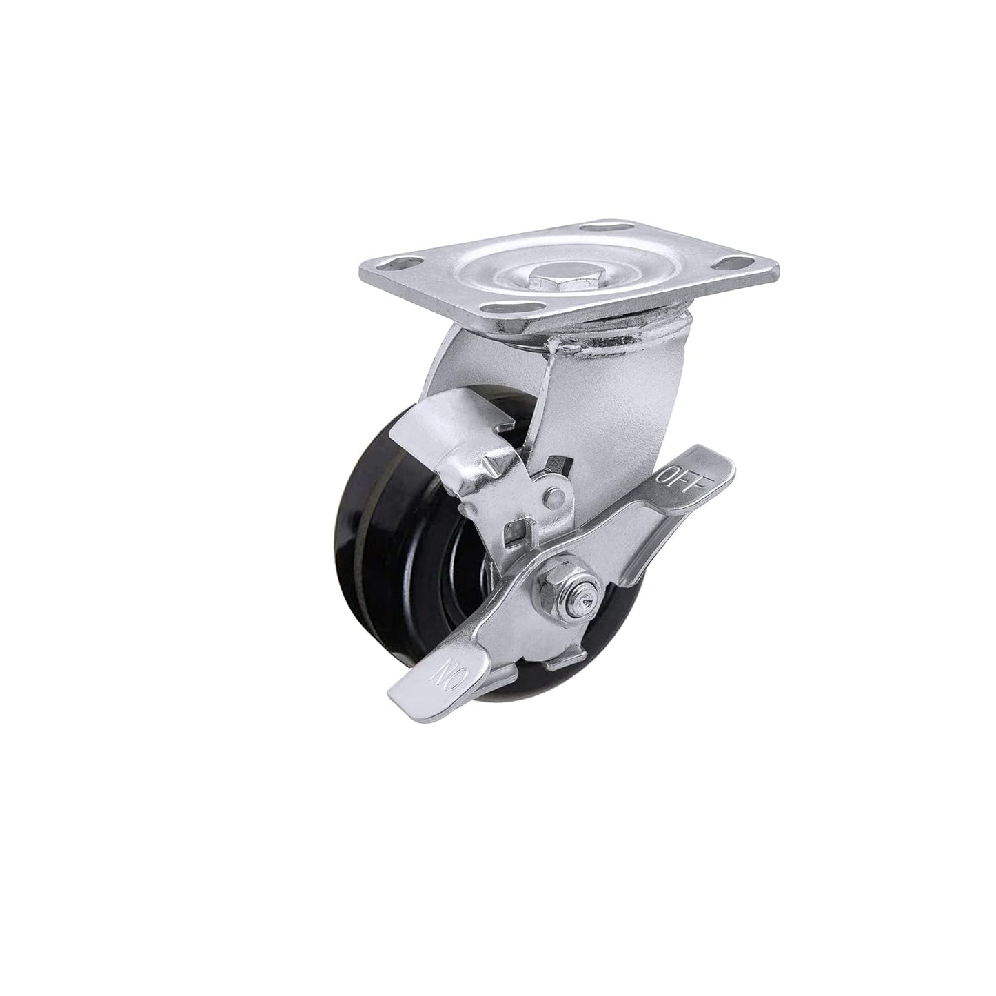 Heavy Duty Industrial Casters, Swivel w/Top Lock Brake, Black Non-Marking Phenolic Wheel, Load Capacity 800 lbs