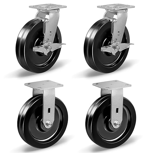Heavy Duty Industrial Casters, Swivel w/Top Lock Brake, Black Non-Marking Phenolic Wheel, Load Capacity 800 lbs