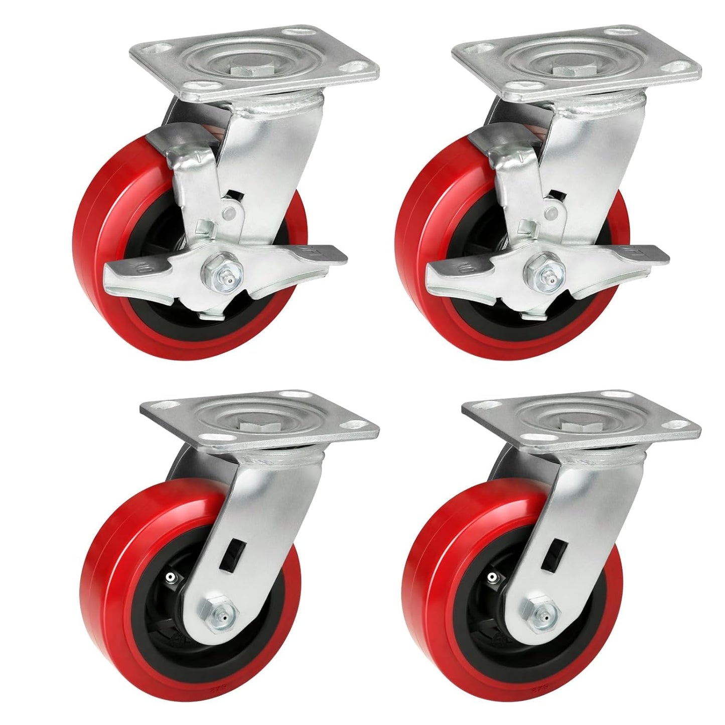 Heavy Duty Casters Set of 4 with 1200lbs Capacity, Polyurethane Tread on Polypropylene Core, Widely Used in Platform Trucks, Furniture, WorkBrench, Tool Box