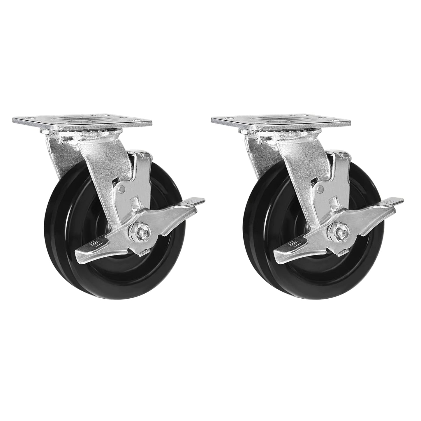 Heavy Duty Industrial Casters, Swivel w/Top Lock Brake, Black Non-Marking Phenolic Wheel, Load Capacity 800 lbs