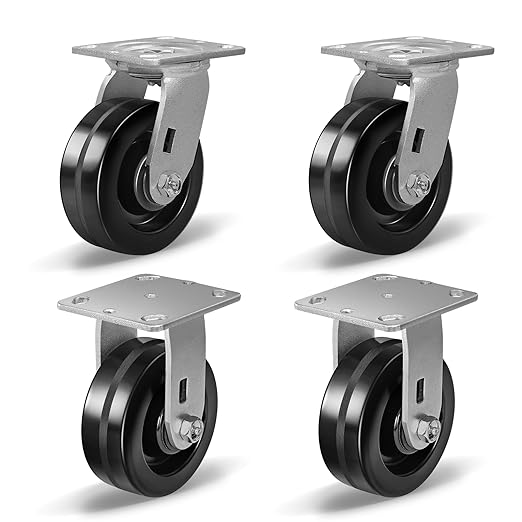 Heavy Duty Industrial Casters, Swivel w/Top Lock Brake, Black Non-Marking Phenolic Wheel, Load Capacity 800 lbs