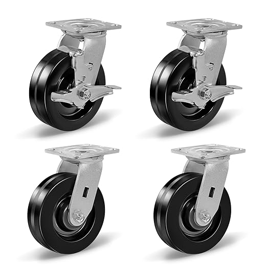 Heavy Duty Industrial Casters, Swivel w/Top Lock Brake, Black Non-Marking Phenolic Wheel, Load Capacity 800 lbs