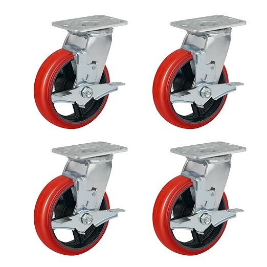 Polyurethane Crowned Tread Cast lron Swivel/Rigid/Brake Top Plate Caster w/ Roller Bearing