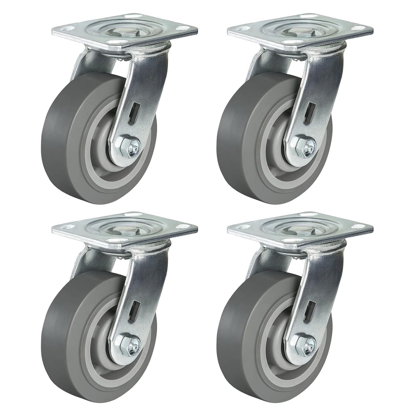 Casters, Swivel Rubber Casters Set of 4 Heavy Duty No Noise Plate Caster Wheels for Furniture Platform Truck Dolly Cart