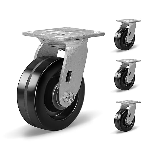 Heavy Duty Industrial Casters, Swivel w/Top Lock Brake, Black Non-Marking Phenolic Wheel, Load Capacity 800 lbs