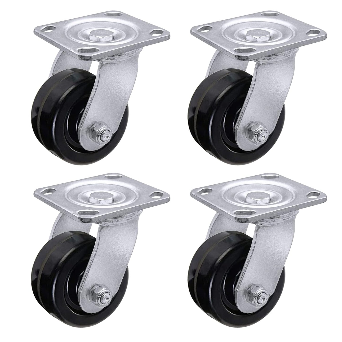 Heavy Duty Industrial Casters, Swivel w/Top Lock Brake, Black Non-Marking Phenolic Wheel, Load Capacity 800 lbs