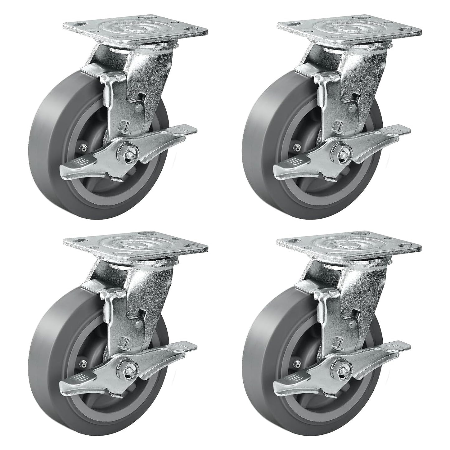 Casters, Swivel Rubber Casters Set of 4 Heavy Duty No Noise Plate Caster Wheels for Furniture Platform Truck Dolly Cart