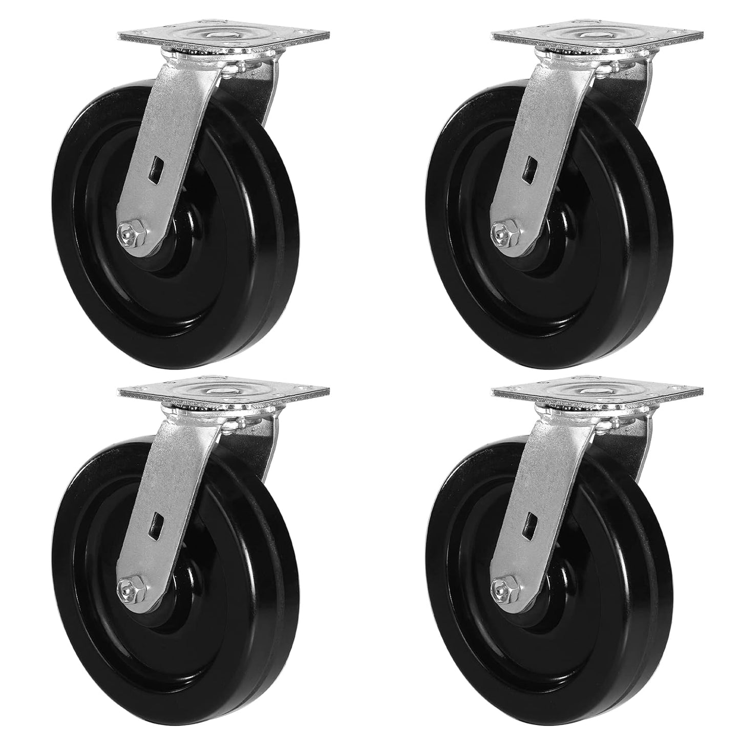 Heavy Duty Industrial Casters, Swivel w/Top Lock Brake, Black Non-Marking Phenolic Wheel, Load Capacity 800 lbs