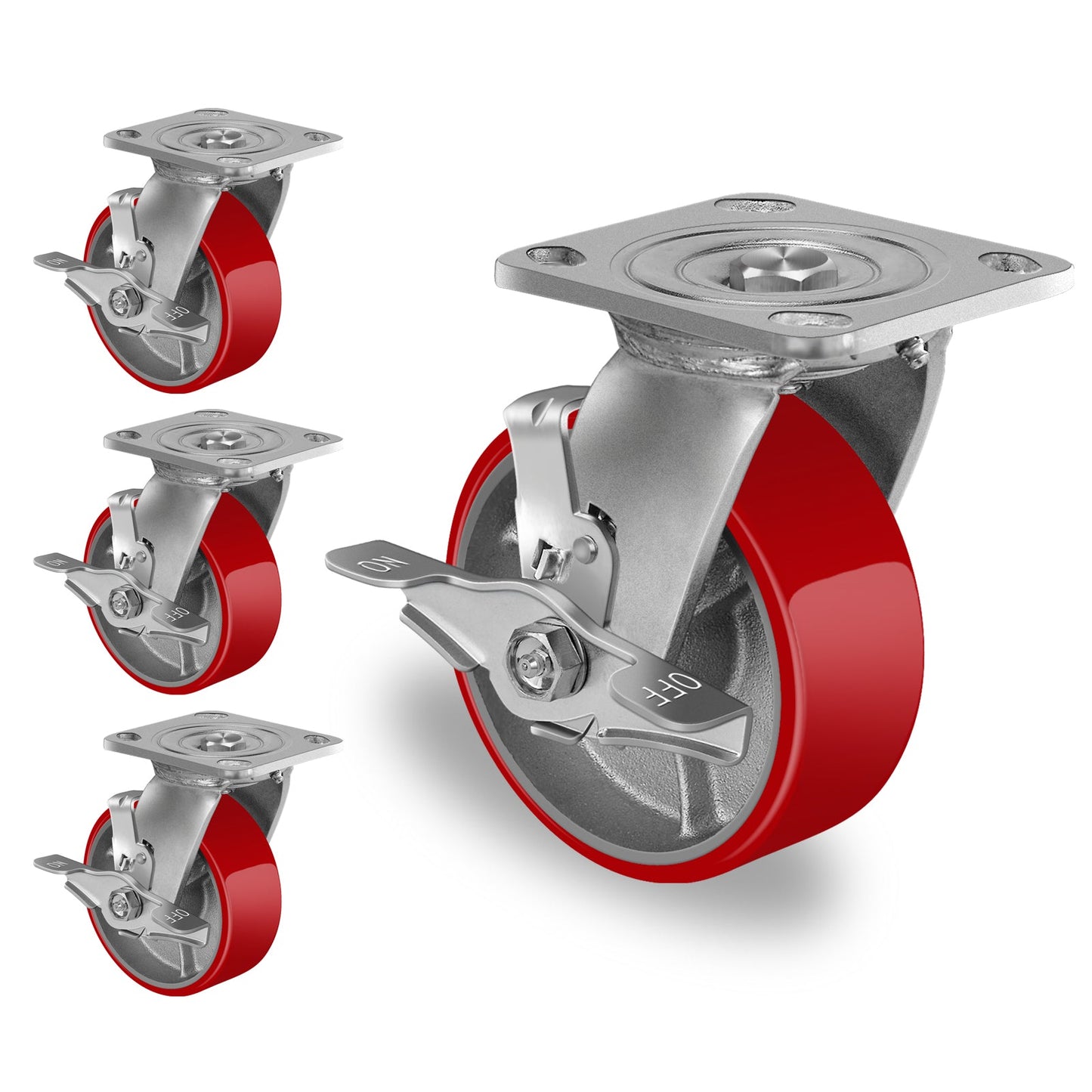 5"X 2"Heavy Duty Casters Wheels-Industrial Casters Polyurethane Caster with Strong Load-bearing Capacity 4000LB,heavy duty casters set of 4,Widely Used in Furniture,WorkBrench,Tool Box
