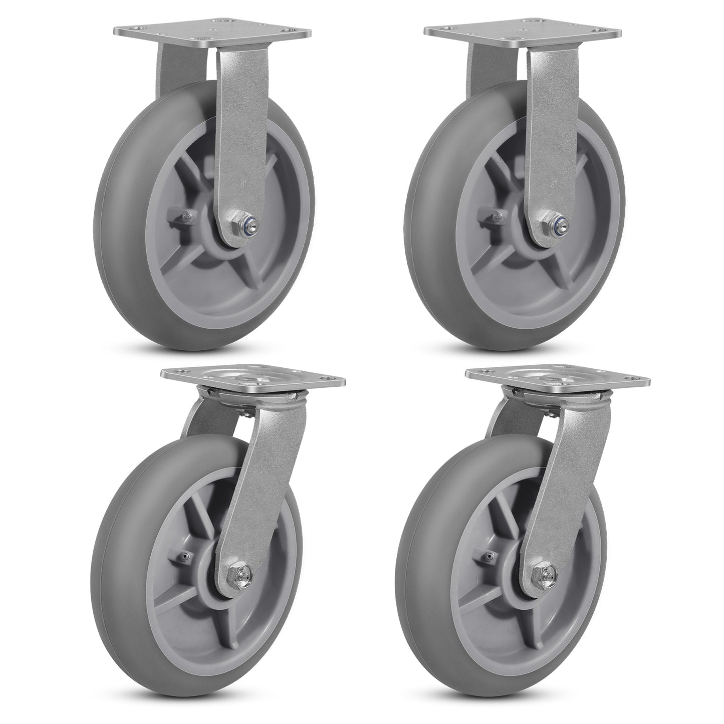 Thermoplastic Rubber Wheels(Crown Tread) -Heavy Duty Caster Wheels for Furniture Platform Trucks Workbench Total 2000 LB Capacity