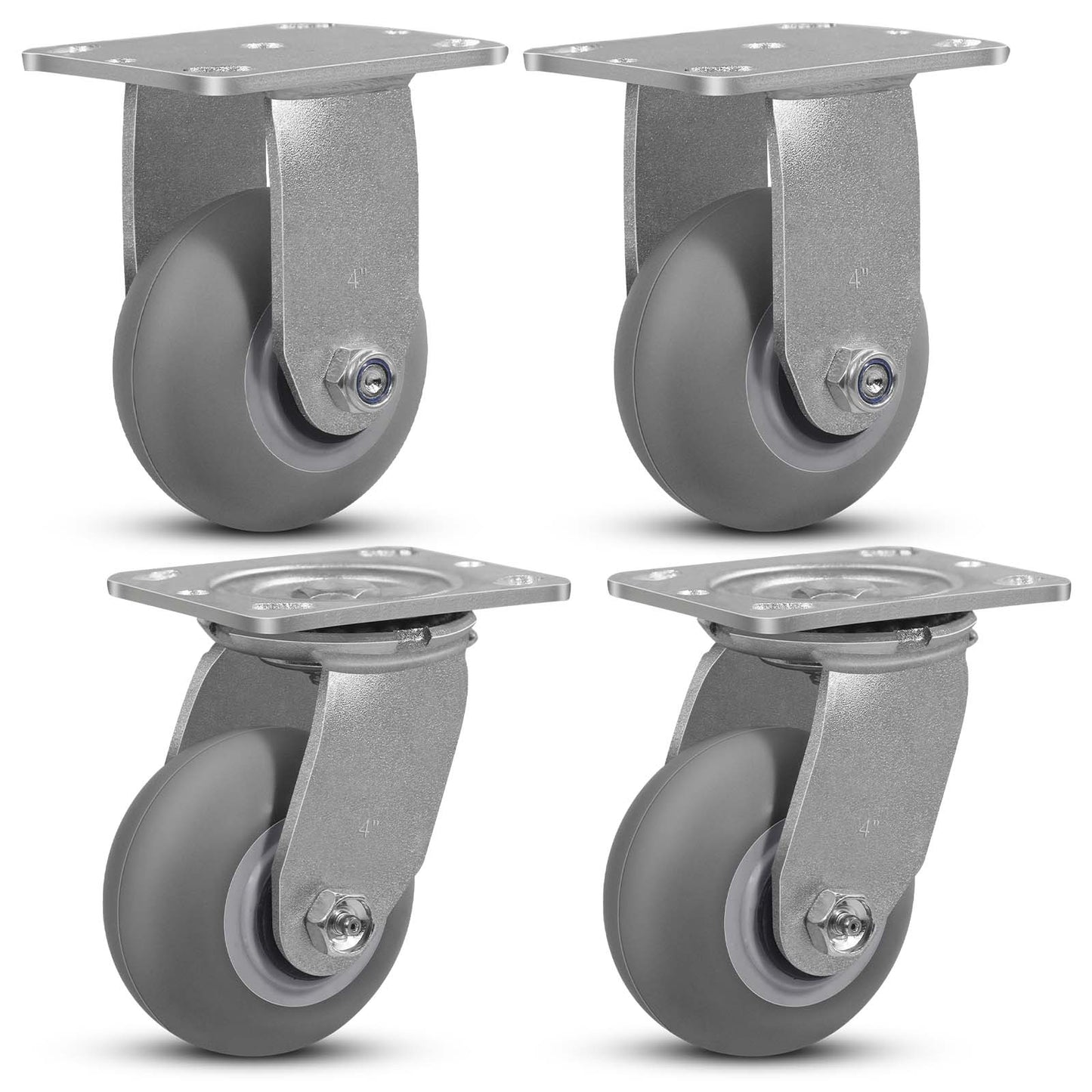 Thermoplastic Rubber Wheels(Crown Tread) -Heavy Duty Caster Wheels for Furniture Platform Trucks Workbench Total 2000 LB Capacity