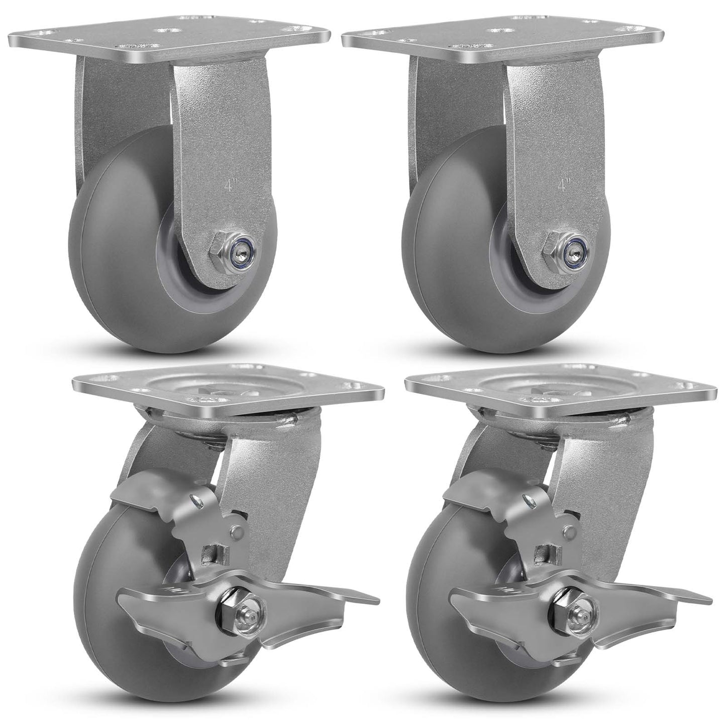 Thermoplastic Rubber Wheels(Crown Tread) -Heavy Duty Caster Wheels for Furniture Platform Trucks Workbench Total 2000 LB Capacity