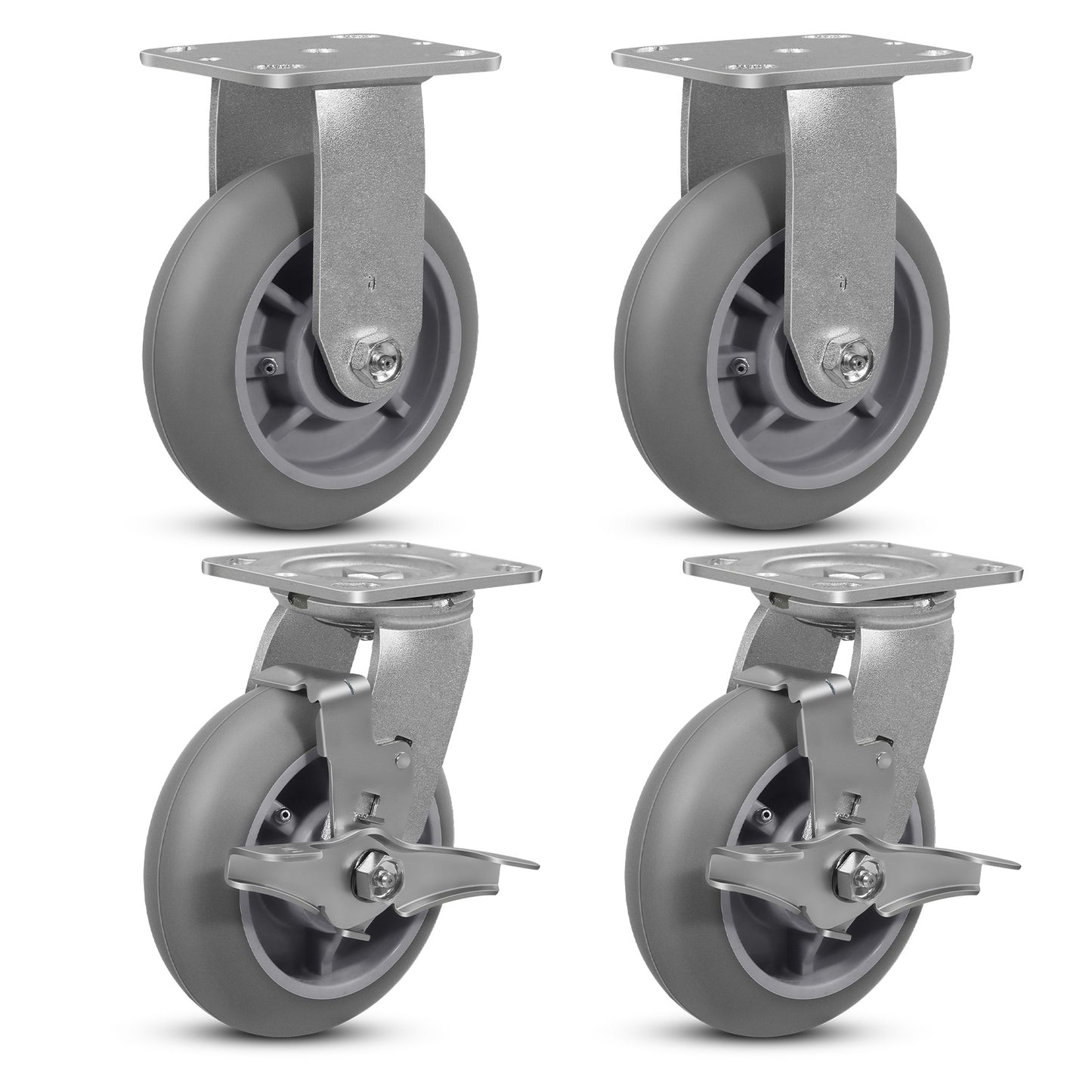 Thermoplastic Rubber Wheels(Crown Tread) -Heavy Duty Caster Wheels for Furniture Platform Trucks Workbench Total 2000 LB Capacity