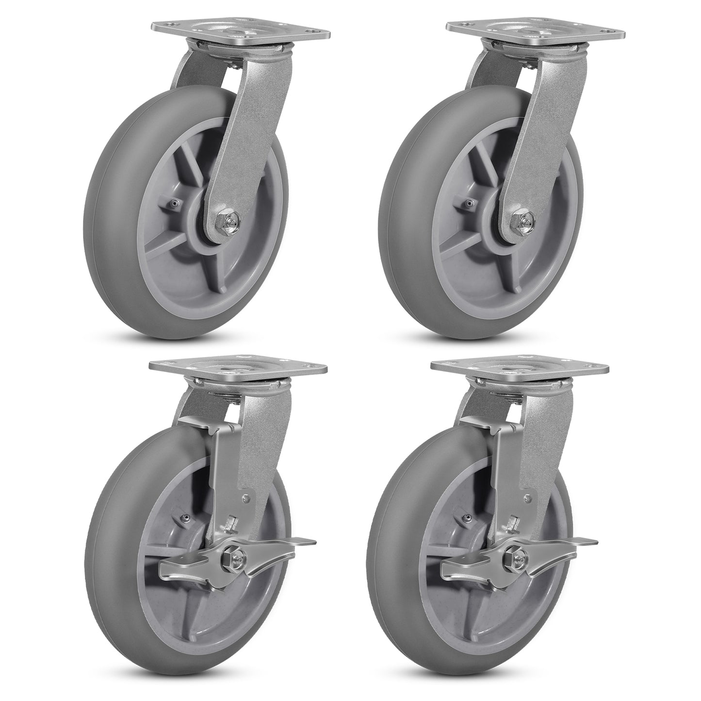 Thermoplastic Rubber Wheels(Crown Tread) -Heavy Duty Caster Wheels for Furniture Platform Trucks Workbench Total 2000 LB Capacity