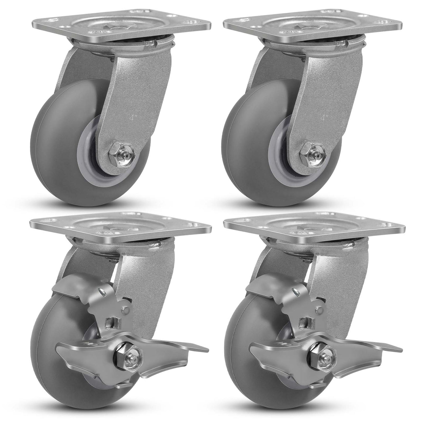 Thermoplastic Rubber Wheels(Crown Tread) -Heavy Duty Caster Wheels for Furniture Platform Trucks Workbench Total 2000 LB Capacity