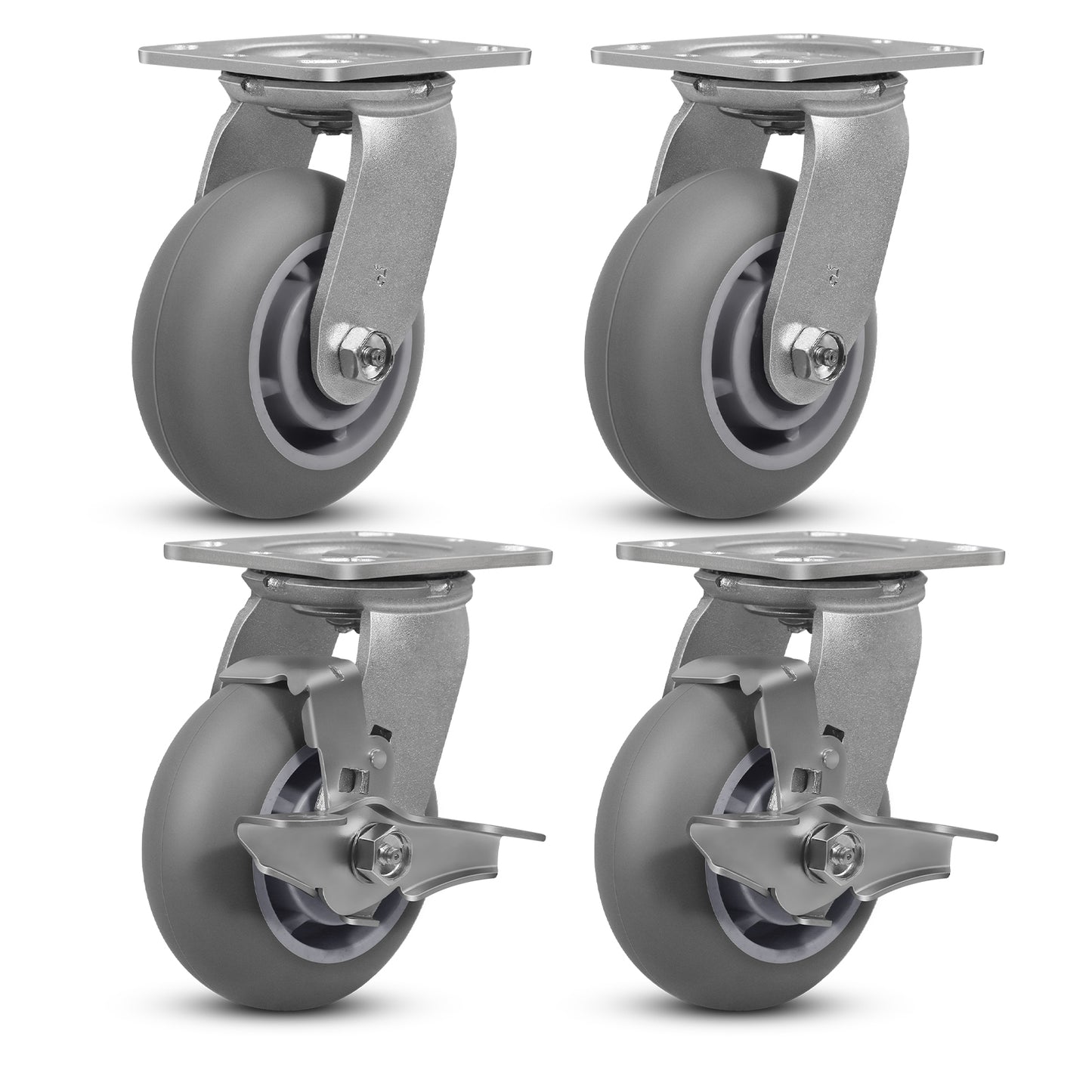 Thermoplastic Rubber Wheels(Crown Tread) -Heavy Duty Caster Wheels for Furniture Platform Trucks Workbench Total 2000 LB Capacity