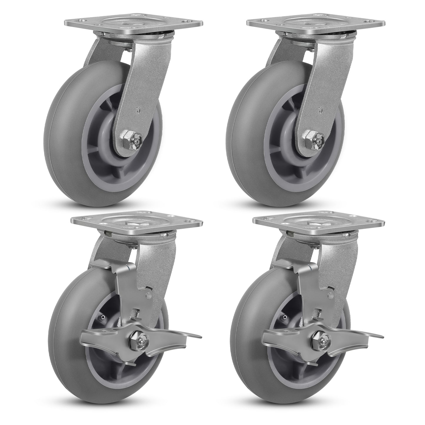 Thermoplastic Rubber Wheels(Crown Tread) -Heavy Duty Caster Wheels for Furniture Platform Trucks Workbench Total 2000 LB Capacity