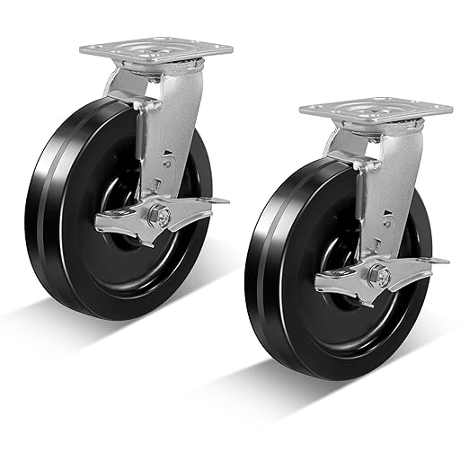 Heavy Duty Industrial Casters, Swivel w/Top Lock Brake, Black Non-Marking Phenolic Wheel, Load Capacity 800 lbs