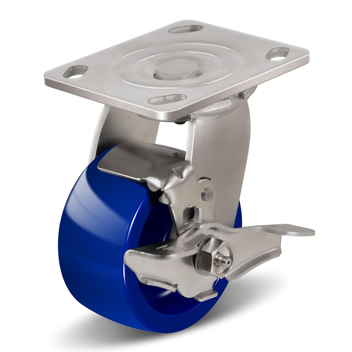 Industrial Brake Caster ，Load Capacity 750 lbs Per Wheel，Heavy-Duty Solid Polyurethane Wheels with Stainless Steel Brackets for Food Processing, Pharmaceutical Labs