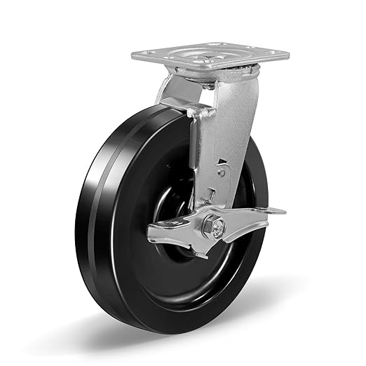 Heavy Duty Industrial Casters, Swivel w/Top Lock Brake, Black Non-Marking Phenolic Wheel, Load Capacity 800 lbs